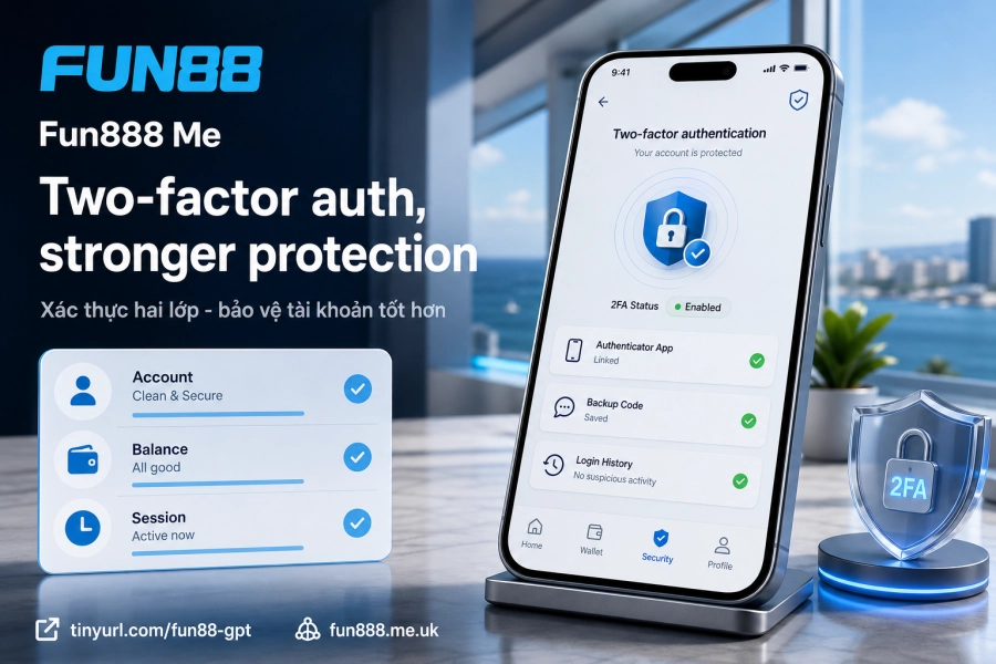 bật xác thực hai lớp 2FA Fun88 Google Authenticator bảo mật tài khoản